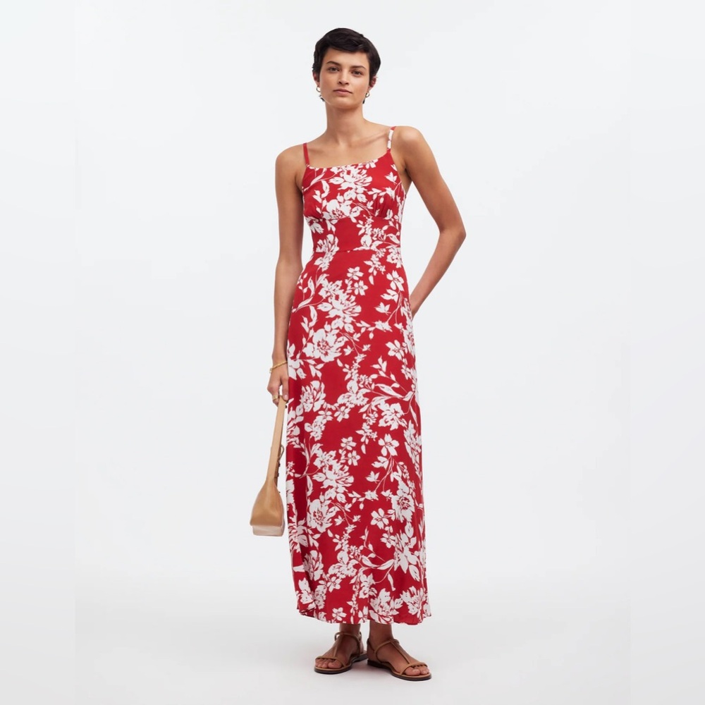 NWT Madewell Red Floral Square Neck Maxi Dress Size 0